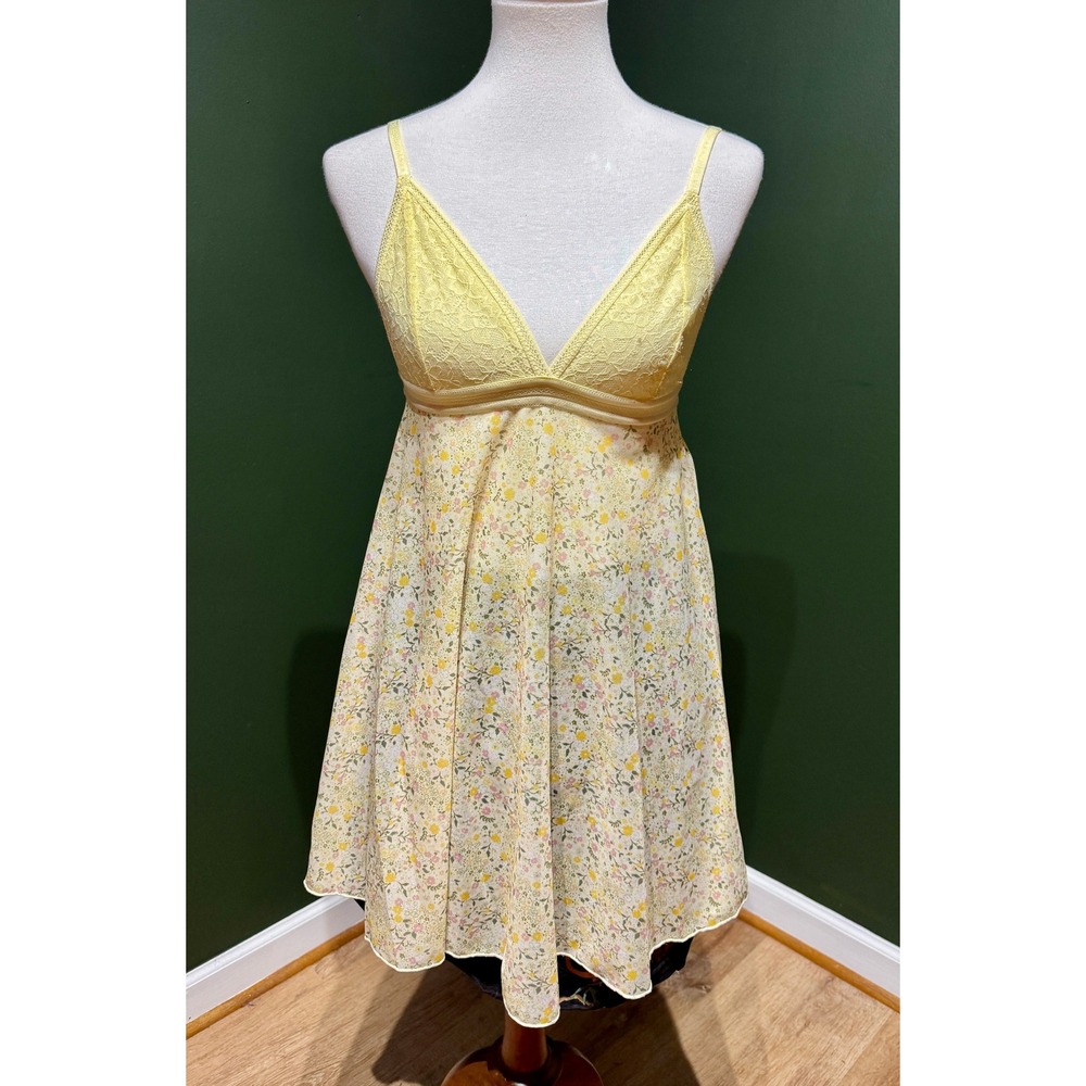 BCBGMAXAZRIA Yellow Floral Lace‎ Trim Lingerie Babydoll Dress Size